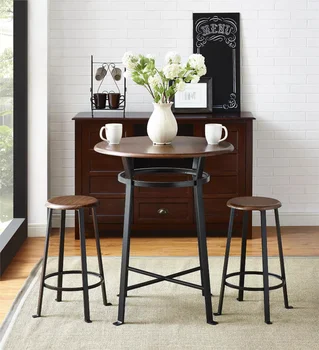 Круглый металлический набор для паба Mainstays из 3 предметов с деревянной столешницей, обеденным столом из темного красного дерева, современным обеденным столом и стульями 20