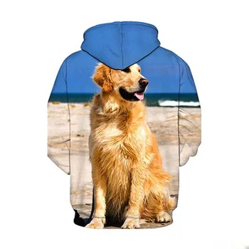 Пуловер для собак с длинным рукавом, толстовка с 3D принтом Золотистого ретривера, толстовка с капюшоном для мужчин / женщин, модная повседневная уличная одежда 21