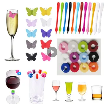 Идентификаторы силиконовых чашек Маркер для винных бокалов Этикетки для стаканов для сока Отличительный знак Набор маркеров для стаканов для питья для вечеринки в баре 10