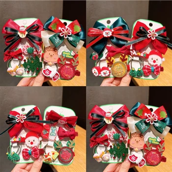 Детские Рождественские резинки для волос, детские Санта-Клаус, Шаровая головка, завязка для волос в хвост, шарф, повязка на голову, аксессуары для волос для девочки, 4 шт. 15