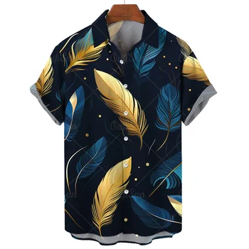 Мужская рубашка оверсайз, повседневный графический топ, Летние гавайские рубашки для мужчин с 3D принтом из перьев, Короткие рукава, уличная мода 5XL 22
