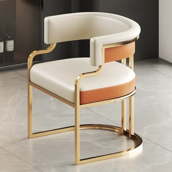 Подлокотник Золотые ножки Обеденных стульев Роскошное кожаное дизайнерское кресло для отдыха в гостиной Эргономичная мебель Silla Comedor Nordic 21