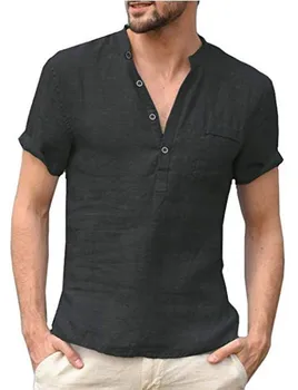 2023 Летняя новая мужская футболка с короткими рукавами из хлопка и льна, повседневная мужская футболка со светодиодной подсветкой, мужская дышащая рубашка S-3XL 21