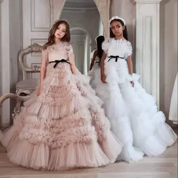Пышные мини-платья Quinceanera, Мексиканское бальное платье, Тюлевые платья для девочек-цветочниц с оборками для свадеб, Нарядные платья для детей, Малыши