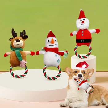 Рождественские принадлежности для домашних животных, Игрушки для жевания собак, Хлопчатобумажные веревки, Игрушка для прикуса коренных зубов, Забавные Милые Щенки, Интерактивная игрушка для кошек, Рождественский подарок 22