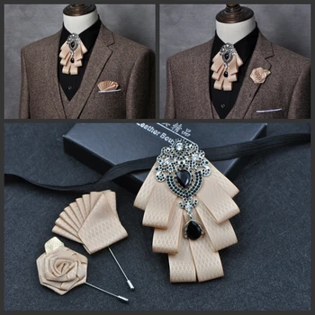 Свадебный набор галстуков-бабочек для мужских деловых банкетных вечеринок Британские костюмы Рубашка Аксессуары для ведущего сцены Клетчатый Черный галстук-бабочка со стразами 15