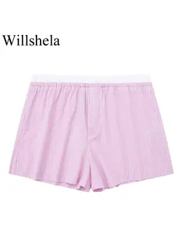 Willshela/ женские модные мини-шорты в розовую полоску в стиле пэчворк, винтажные женские шорты с высокой эластичной талией, Шикарные Женские шорты