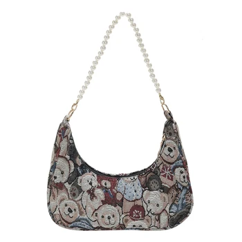 Женская модная сумка для подмышек с милым кавайным мишкой, женская сумка с верхней ручкой, высококачественная большая сумка Simple Pearl для путешествий и отпуска 15