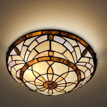 Потолочные светильники Tiffany, Подвесная лампа из витражного стекла, 2 лампы, 12-дюймовый потолочный светильник для скрытого монтажа в спальне, столовой, гостиной 7