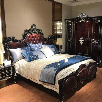 кровать королевского размера в европейском стиле королевская мебель гостиничные спальные гарнитуры из античного золота 22