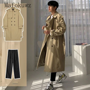 Весна-осень, Новое пальто, Ветровка, мужская Корейская версия средней длины, 2023, Новый модный и красивый британский плащ, свободный мужской комплект пальто 21