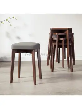 Обеденный стул в скандинавском минималистичном стиле, Современный домашний ресторан, стул из массива дерева, Складываемый стол для спальни, Табурет для макияжа 21