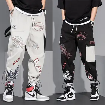 Мужские брюки, весенне-осенние брюки-карго, мужские модные повседневные брюки в стиле хип-хоп, свободные Корейские джоггеры с завязками, спортивные брюки 20