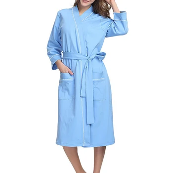 С поясом Элегантный Домашний Женский халат с карманом, ночное белье из хлопчатобумажной смеси, Кимоно, пижамы для ванной, однотонная повседневная одежда для отдыха с длинным рукавом 2