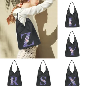 Женская сумка-тоут, Мягкая Экологичная косметичка для хранения многоразового использования, серия Purple Flower, маленькие сумки через плечо в стиле Харадзюку