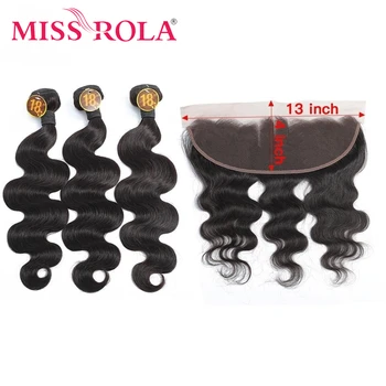 Комплект пучков Miss Rola Hair Go Роскошная упаковка Бразильская Объемная волна Плетение из человеческих волос с кружевом Спереди Качество черных волос Remy 3