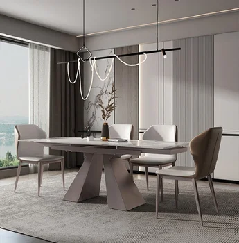 2023 Новая итальянская минималистичная комбинация из телескопической каменной плиты, обеденного стола и стула, легкий Роскошный домашний прямоугольник 21