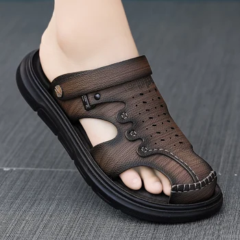 Sapatos masculinos модные сандалии из коровьей кожи для мужчин для отдыха на плоской подошве sandalia masculina pantoufle на лето 2023 11