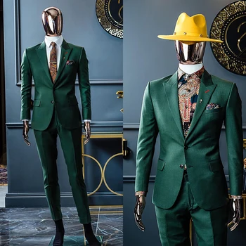Красивые классические свадебные мужские костюмы, новые темно-зеленые, облегающие, сшитые на заказ женихом, 2 предмета для официальных мероприятий, вечеринки по индивидуальному заказу 13
