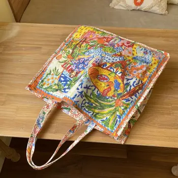 Холщовая сумка с принтом Тайской масляной живописи, повседневная сумка-тоут, сумка-ведро с граффити, Большая вместимость для путешествий 20