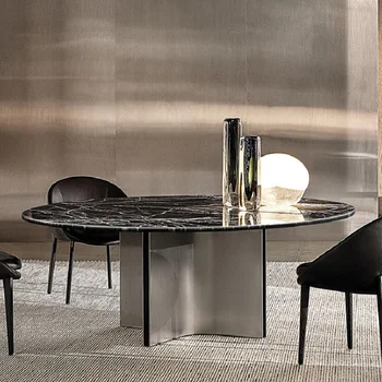 Легкий роскошный современный минималистичный мраморный круглый стол обеденный стол с поворотным столом круглый обеденный стол для виллы 22