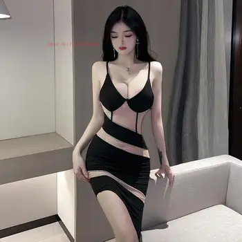 2023 китайское сексуальное платье-комбинация для рейв-вечеринок с глубоким v-образным вырезом, сетчатое лоскутное платье для ночной клуба hot girl, прозрачное платье с запахом, вечернее платье vestido 21