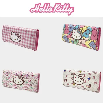 Женская сумочка Hello Kitty с рисунком из мультфильма для девочек, кошелек с несколькими картами, кошелек на кнопках большой емкости, подарки Sanrio периферийным устройствам
