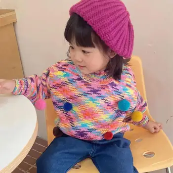 Свитер для девочек, красочный детский радужный свитер, теплый и мягкий радужный свитер, изысканный дизайн, рождение детей на зимние праздники 22