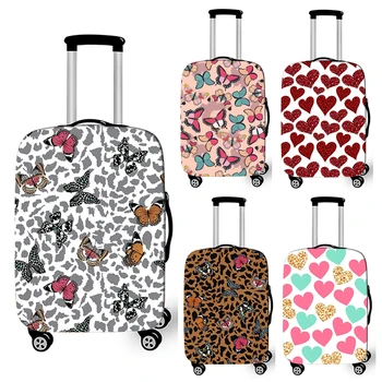 Чехлы для багажа с леопардовой бабочкой в виде сердца для путешествий, эластичные чехлы для тележки, аксессуары для путешествий, защитный чехол для чемодана 21