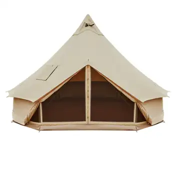 KingCamp Khan Glamping Bell Tent, 16,4 фута, Негабаритная, из хлопка, сверхпрочная, водонепроницаемая, роскошная уличная палатка-колокольчик в любое время года 14