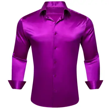 Роскошные шелковые рубашки для мужчин, Атласная Красно-Фиолетовая Тонкая Мужская блузка с длинным рукавом, Повседневные Вечерние топы, Дышащая уличная одежда Barry Wang 22