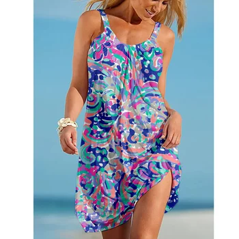 Летнее платье для пляжного отдыха и вечеринки, 3D-платье, женское солнцезащитное платье с уличным принтом, женское свободное платье-слинг, сексуальное платье для девочек с круглым вырезом 10