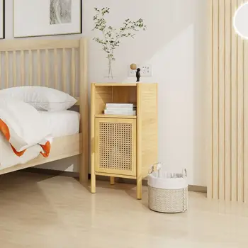 Шкаф из бамбукового ротанга с дверцей, прикроватный столик, приставной столик из натурального дерева для спальни, гостиной 21