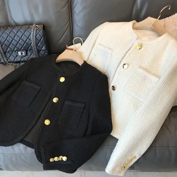 2023 Cekcya Элегантные женские шерстяные куртки, женское осенне-зимнее винтажное короткое пальто, женская универсальная верхняя одежда, женственные наряды 12