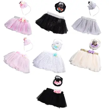 Юбки для новорожденных, комплект детской фатиновой юбки с цветочной повязкой на голову. 13