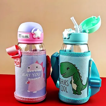 Детская чашка для воды с сумкой, Мультяшные чашки для кормления ребенка с соломинками, Герметичные бутылки для воды, Портативные детские& 5
