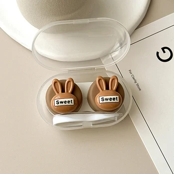 Мини-портативный футляр для контактных линз Cute Rabbit Для женщин, Контейнер для прекрасных линз, Дорожный набор, Подарок для девочки 19