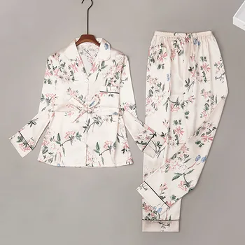 Новая осенне-зимняя пижама, женский тонкий милый кардиган из искусственного шелка из трех частей с длинным рукавом, комплект одежды для отдыха ice silk 18