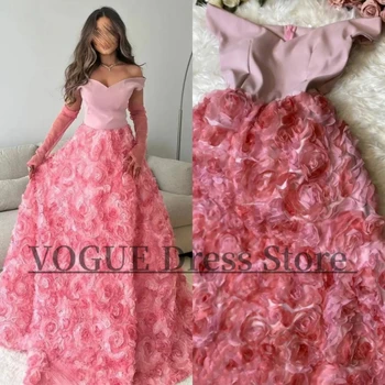 Розовые цветы ручной работы Вечерние платья для женщин с открытыми плечами Саудовская Аравия Трапециевидное вечернее платье длиной до пола vestidos de gala 15