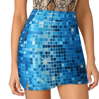 Изображение светонепроницаемой брючной юбки с диско-блестящим принтом в синих тонах, эстетика kpop 90-х годов 10