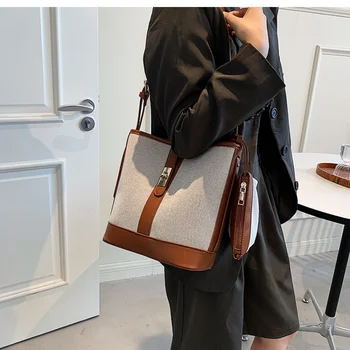 Холщовая сумка премиум-класса, модная и универсальная, большая вместительная сумка через плечо для женщин 21