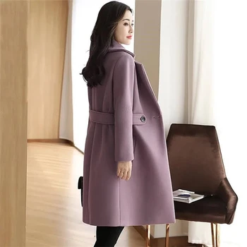 Женская шерстяная куртка-ветровка 2023, новинка осени-зимы, Корейское темпераментное тонкое длинное пальто, женское плотное повседневное шерстяное пальто из плотной ткани 12