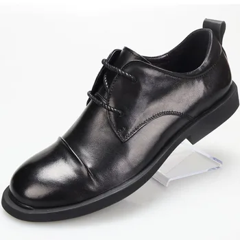 Натуральная ретро мужские кожаные черные туфли 2023 осень новый дизайнер роскошных ручной ежедневно круглый носок Повседневная обувь человек 9