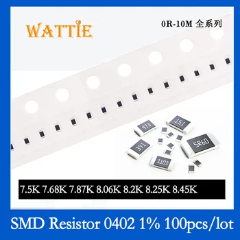 SMD резистор 0402 1% 7.5K 7.68K 7.87K 8.06K 8.2K 8.25K 8.45K 100 шт./лот микросхемные резисторы 1/16 Вт 1.0 мм * 0.5 мм