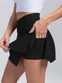 Женская теннисная юбка 2 в 1 с шортами с внутренним карманом - спортивная одежда для гольфа и йоги с высокой талией 5