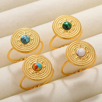 Женское кольцо с натуральным камнем, из нержавеющей стали, с регулируемым отверстием, Круглое золотое кольцо, подарок на день рождения в богемном стиле 6