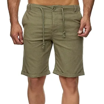 Хлопчатобумажные шорты, мужские однотонные брюки с карманами, Летние брюки на шнурке для вечеринки, Короткие Гавайские пляжные Однотонные спортивные короткие брюки 4