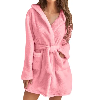 Женская однотонная пижама с длинным рукавом и карманом, капюшоном до колен, халат для душа, японские халаты для женщин 22