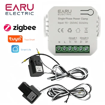 Tuya Smart WiFi Zigbee Двусторонний счетчик энергии 80-300A AC110V 220V Clamp CT кВт-ч Мощность Монитор потребления электроэнергии 6