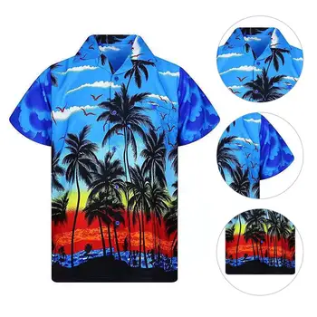 2023 Мужская гавайская рубашка, Летняя Повседневная Модная мужская рубашка с 3D-принтом, Свободные пляжные топы, Мужская рубашка с принтом кокосовой пальмы 4